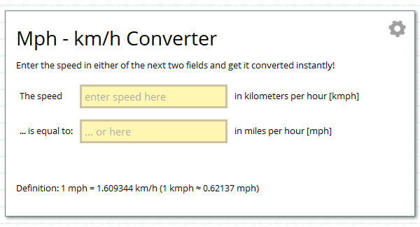 Miles Per Hour mph Kilometers Per Hour km h Unit Converter 