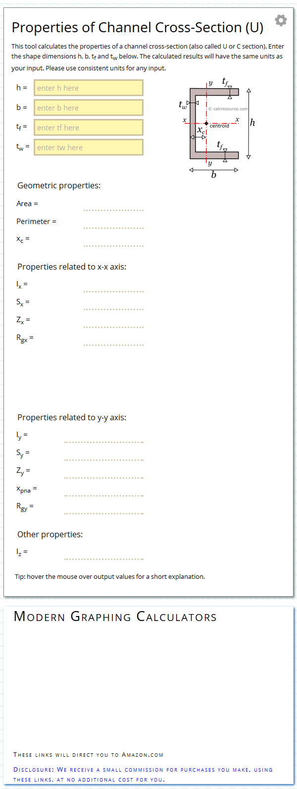 Properties Of Channel Cross-section (U) - Calcresource