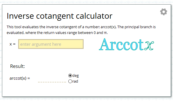 Evaluation of the inverse cotangent function calcresource