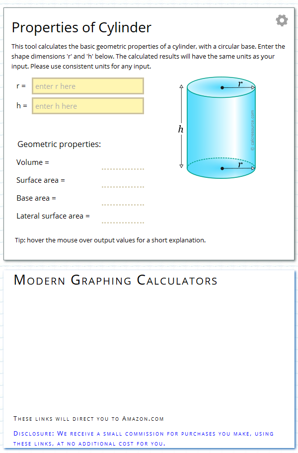 Properties of cylinder calculator calcresource
