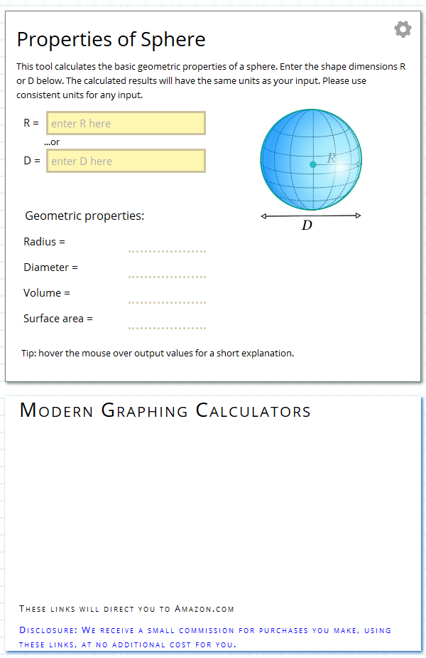 Properties of sphere calculator calcresource